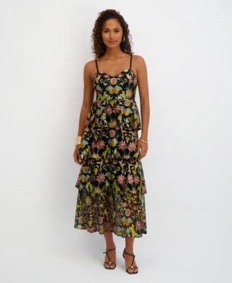 Siena - Women's Embroidered Mesh Sleeveless Maxi Dress