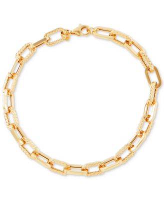 Italian Gold - Polished & Textured Large Cable Link Bracelet in 10k Gold