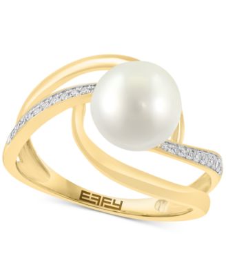 EFFY Collection - Cultured Freshwater Pearl (8mm) & Diamond (1/10 ct. t.w.) Openwork Swirl Statement Ring in 14k Gold