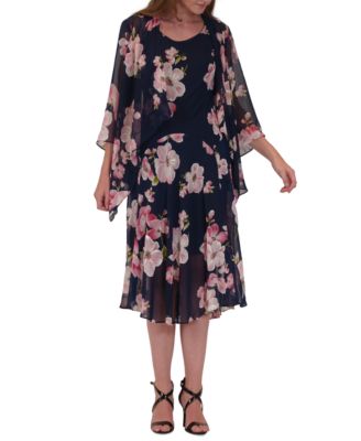 Robbie Bee - Plus Size Floral Print Open-Front Chiffon Jacket Dress