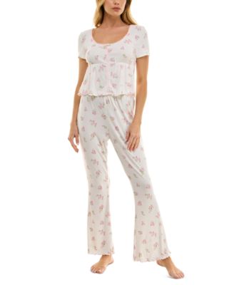Roudelain - Women's Flared Floral Ribbed Pajama Set