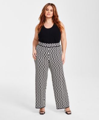 Nina Parker - Plus Size Geo-Print Straight-Leg Sweater Pants