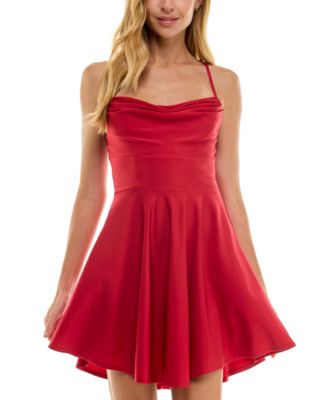 City Studios - Juniors' Draped Sleeveless Satin Fit & Flare Dress