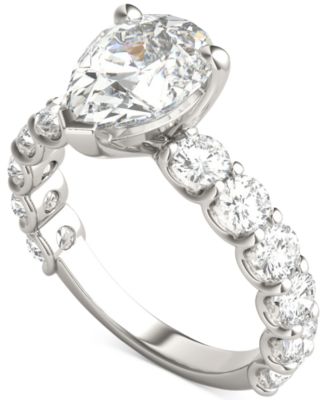 Charles & Colvard - Moissanite Solitaire & Trellis-Set Side Stone Ring (3-1/2 ct. t.w.) in 14K White Gold