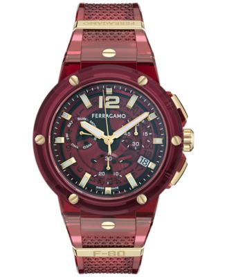 Ferragamo - Men's Swiss Chronograph F-80 Translucent Burgundy Polyurethane Strap Watch 44mm