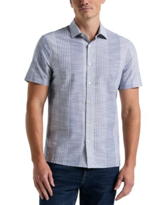 Perry Ellis - Men's Slub Crepe Striped Print Short Sleeve Button-Front Shirt
