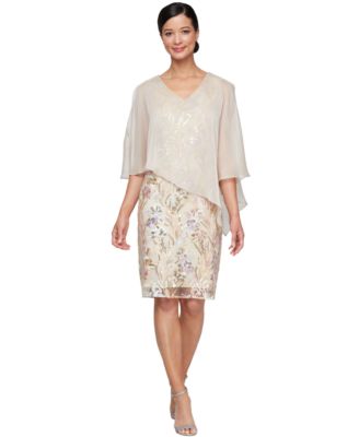 SL Fashions - Women's Embellished Cape-Overlay Sheath Dress