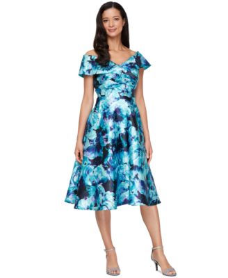 Alex Evenings - Women's Printed Mikado Off-The-Shoulder A-Line Dress