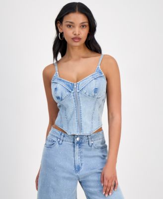 Bar III - Women's Studded Denim Corset Top
