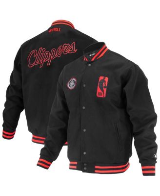FISLL - Men's and Women's Black LA Clippers Logo Man Shadow Collection Full-Snap Varsity Jacket