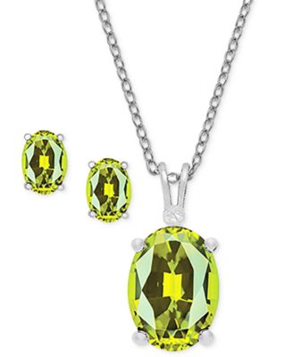 Macy's - Peridot Oval Pendant Necklace & Stud Earrings Set (-- ct. t.w.) in Sterling Silver