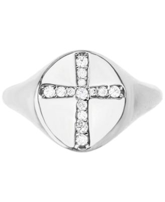 Macy's - Cubic Zirconia Pav&eacute; Cross Polished Signet Ring