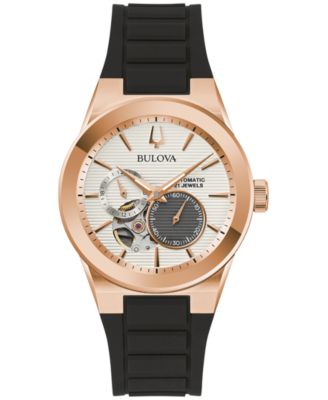 Bulova - Unisex Automatic Latin GRAMMY Black Silicone Strap Watch 38mm