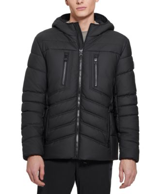 GUESS - Men's Quilted Faux Leather Hooded Jacket