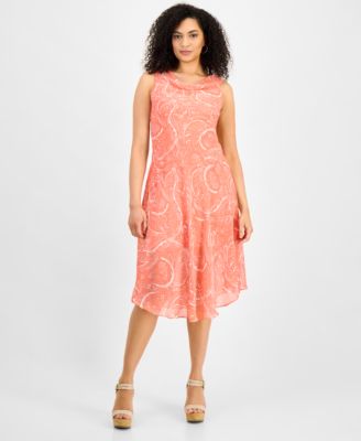 Robbie Bee - Women's Paisley Chiffon Cowlneck Midi Dress