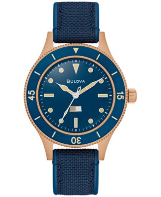 Bulova - Men's Automatic MIL-SHIPS Blue Nylon Strap Watch 41mm