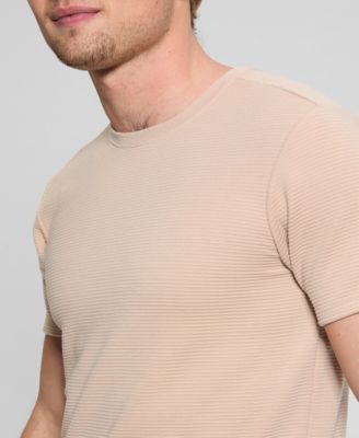 GUESS - Men's Relaxed Fit Linear Textured Short Sleeve Crewneck T-Shirt