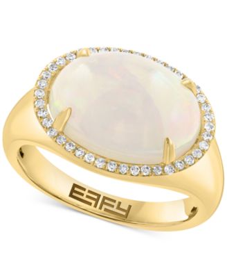 EFFY Collection - Ethiopian Opal (4-1/3 ct. t.w.) & Diamond (1/6 ct. t.w.) Halo Ring in 14k Gold-Plated Sterling Silver