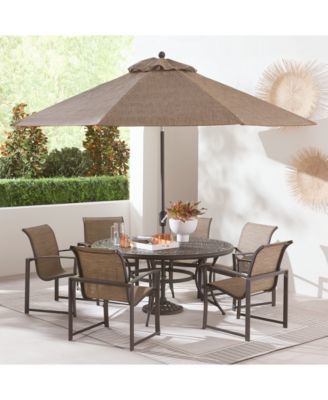 Agio - Wythburn Outdoor Dining 7pc Set (60" Round Table & 6 Sleek Sling Dining Chairs)