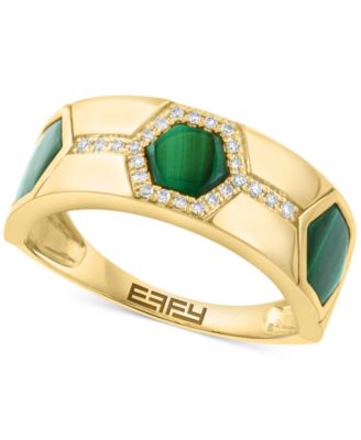 EFFY Collection - Malachite & Diamond (1/10 ct. t.w.) Hexagon Band in 14k Gold plated silver