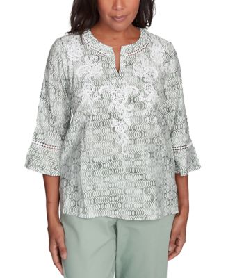Alfred Dunner - Petite Santa Fe Embroidered Flare-Sleeve Top