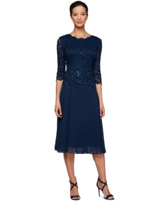 Alex Evenings - Sequined Lace Contrast Dress