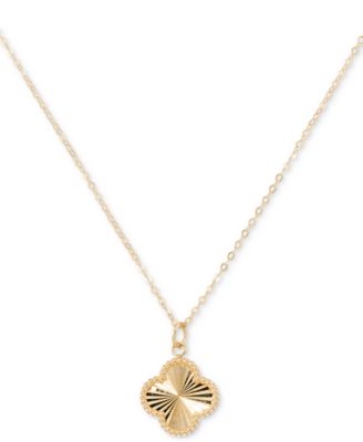 Macy's - Sunbeam & Polished Reversible Bead Frame Clover 18" Pendant Necklace in 10k Gold