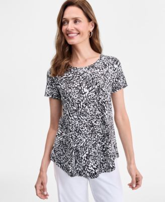 JM Collection - Women's Taylor Abstract-Print Short Sleeve Top, Exclusively at Macy's