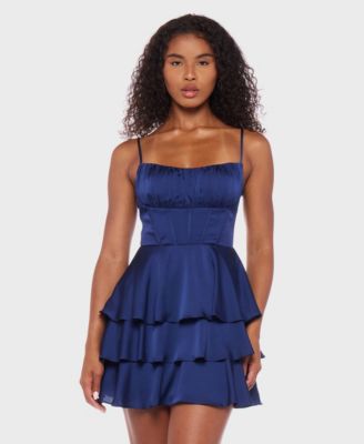 B Darlin - Juniors' Sleeveless Satin Fit & Flare Dress