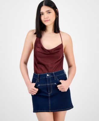 Bar III - Women's Cowl-Neck Sleeveless Satin Bodysuit