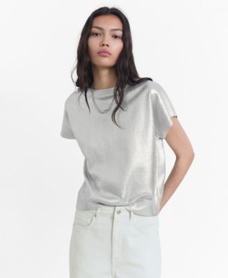 MANGO - Women's Short-Sleeved Foil Knit Sweater