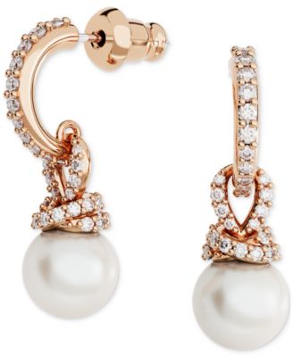 Swarovski - Rose Gold-Tone Pav&eacute; & Imitation Pearl Charm Hoop Earrings