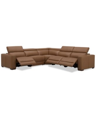 Furniture - Nevio 124" 5-Pc. Leather Sectional with 3 Power Recliners and Headrests