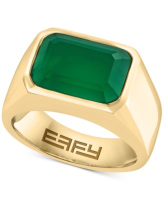 EFFY Collection - Men's Green Onyx Solitaire Ring in Gold-Plated Sterling Silver