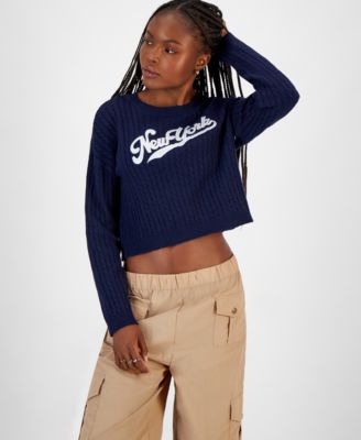 Ultra Flirt - Juniors' Cable-Knit Varsity Lettering Sweater