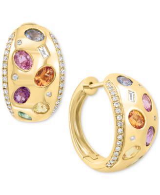 EFFY Collection - Multi-Gemstone (2-1/20 ct. t.w.) & Diamond (1/3 ct. t.w.) Small Hoop Earrings in 14k Yellow Gold, 0.75"