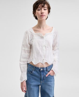 And Now This - Women's Cotton Cropped Lace-Trim Top