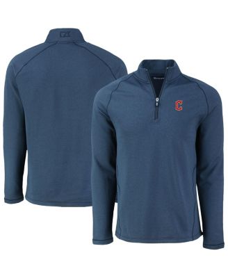 Cutter & Buck - Men's Heather Navy Cleveland Guardians Peshastin Eco Fleece d Raglan Quarter-Zip Top