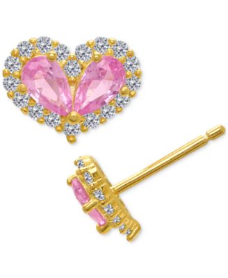 Macy's - Lab Grown Pink Sapphire (1-1/5 ct. t.w.) & Lab Grown White Sapphire (1/4 ct. t.w.) Double Pear Heart Stud Earrings in 14k Gold-Plated Sterling Silver