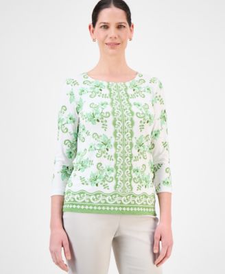 JM Collection - Women's Printed Jacquard 3/4-Sleeve Top, Exclusively at Macy's