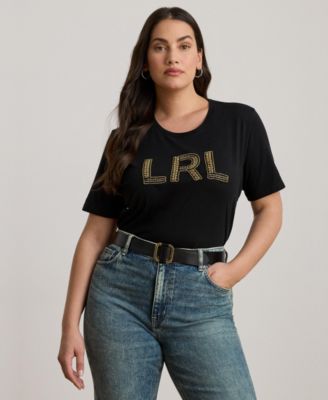 Lauren Ralph Lauren - Plus Size Beaded-Logo Cotton Jersey Tee