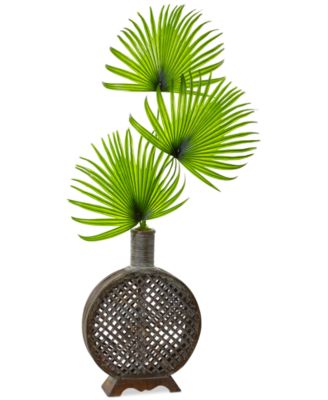 Nearly Natural - Artificial Fan Palm Arrangement in Open Weave Vase