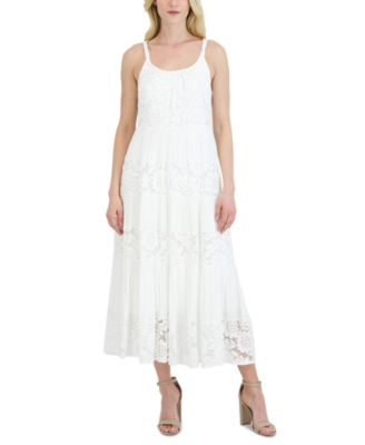 Robbie Bee - Women's Lace-Inset Tiered Maxi Dress