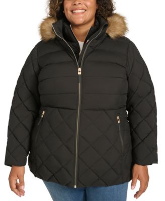 Tommy Hilfiger - Plus Size Faux-Fur-Trim Hooded Puffer Coat