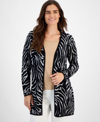 JM Collection - Petite Zebra-Print Open-Front Cardigan Sweater