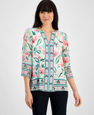 JM Collection - Women's Embellished Split-Neck Tunic