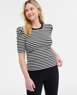 On 34th - Women's Knit Stripe Volume-Sleeve Top