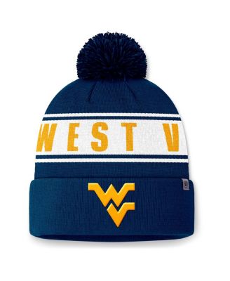 Top of the World - Men's Navy West Virginia Mountaineers Slash Cuffed Knit Hat with Pom