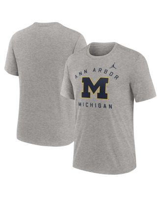 Jordan - Men's Heather Gray Michigan Wolverines Campus Primary Location Tri-Blend T-shirt