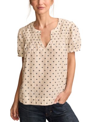 Lucky Brand - Women's Clip Jacquard Puff-Sleeve Top